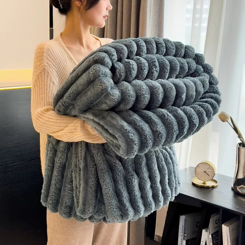 Fleece Throw Blanket for Couch Soft Warm Fluffy Charcoal Grey Blanket Decorative and Giftable Striped Blankets for Women Men