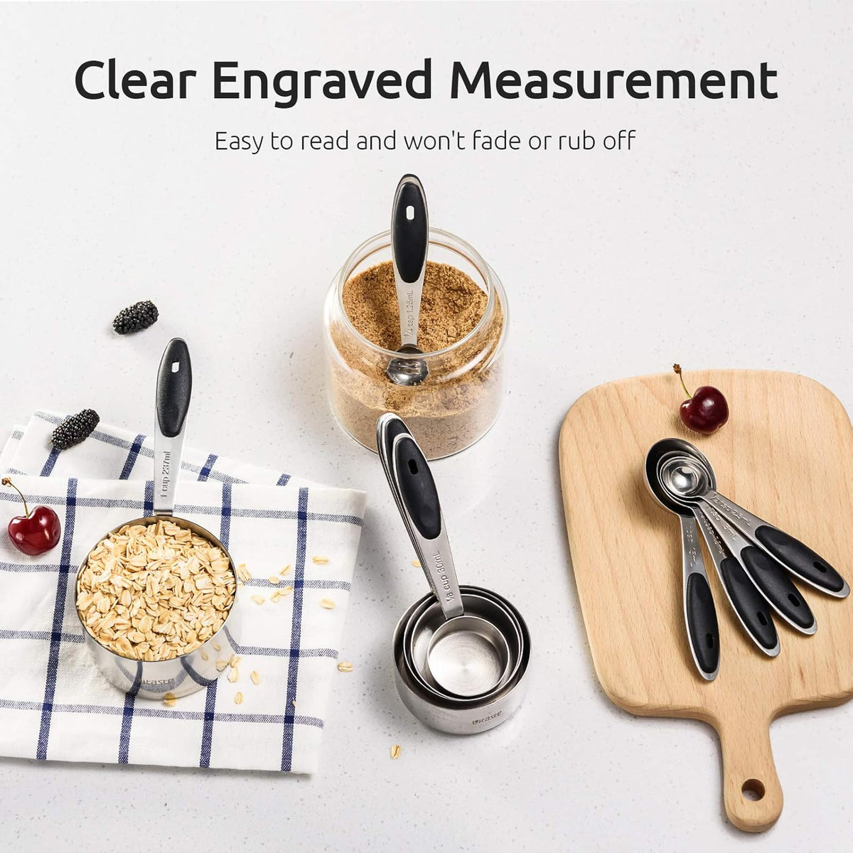 Measuring Cups Spoons Set, 18/8 Stainless Steel, 10Pcs, Black