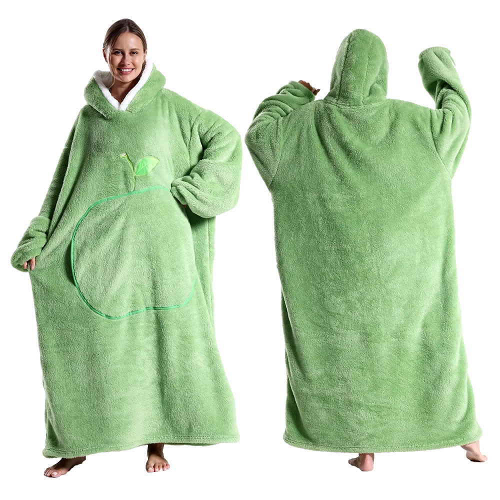 Extra Long Wearable Blankets Winter Flannel Hooded Blanket with Full Sleeves Men Women Cozy Soft Throw Adult TV Blanket