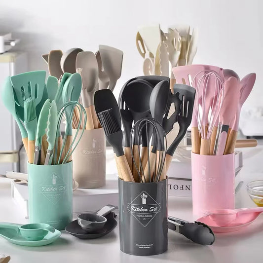12PCS Silicone Cookware Set Kitchen Cooking Tools Baking Tools Tableware Silicone Shovel Spoon Scraper Kitchen Accessories