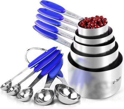 Measuring Cups Spoons Set, 18/8 Stainless Steel, 10Pcs, Black