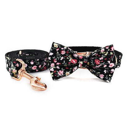 Black Floral Dog Collar & Leash Options