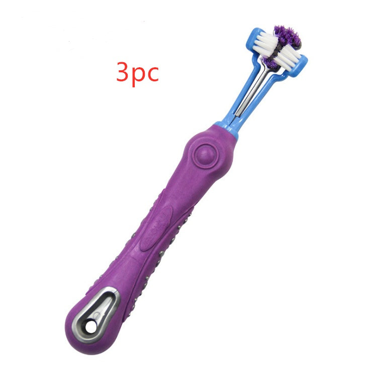 Purple and blue toothbrush with a purple bristle head on a white background