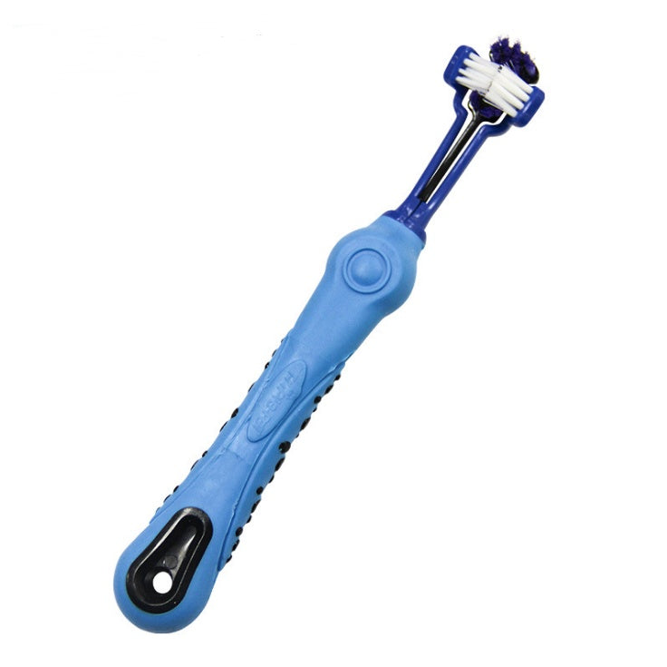 3-sided pet toothbrush ergonomic handle and soft bristles close-up