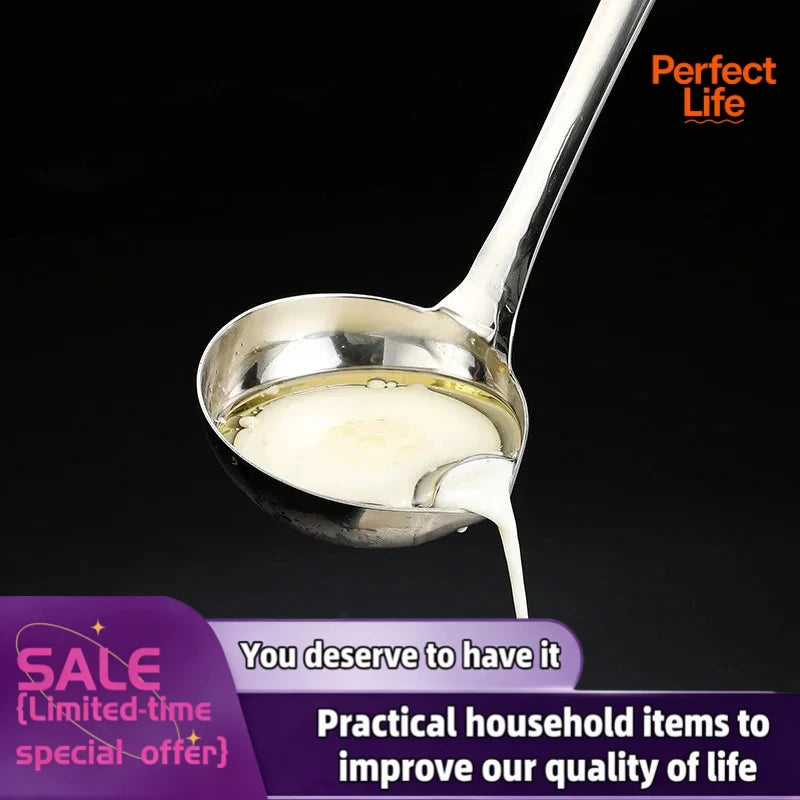1/2Pcs Stainless Steel Soup Fat Oil Separator Ladles Skimmer Spoon Soup Colander for Kitchen with Heat Insulation Anti-Scalding