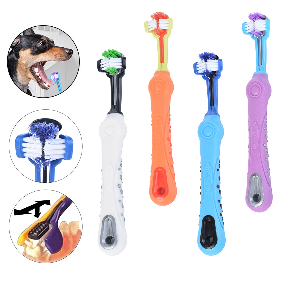  3-sided pet toothbrush set for dogs and cats — product front view