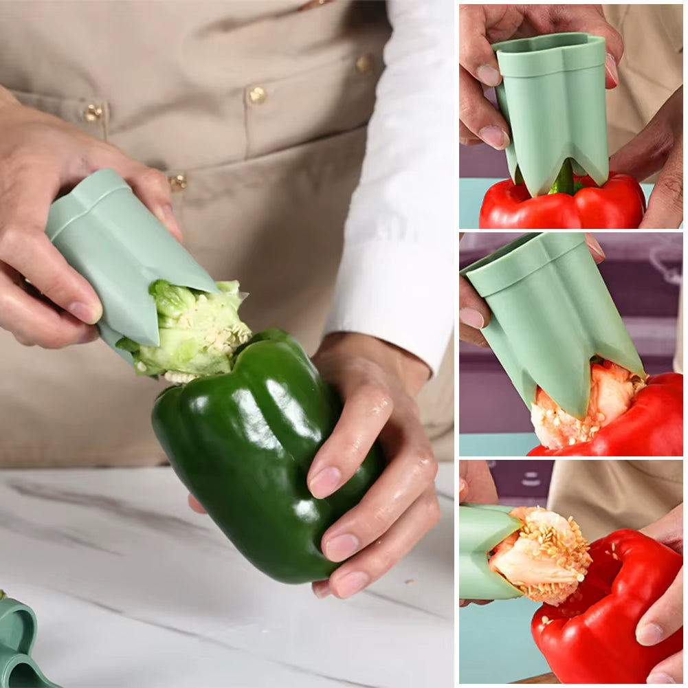 2-In-1 Fruit Pepper Corer Color Pepper Corer Seed Removing Tool Portable Kitchen Utensil Reusable Fruit Vegetable Coring Tool