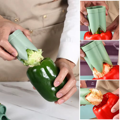 2-In-1 Fruit Pepper Corer Color Pepper Corer Seed Removing Tool Portable Kitchen Utensil Reusable Fruit Vegetable Coring Tool