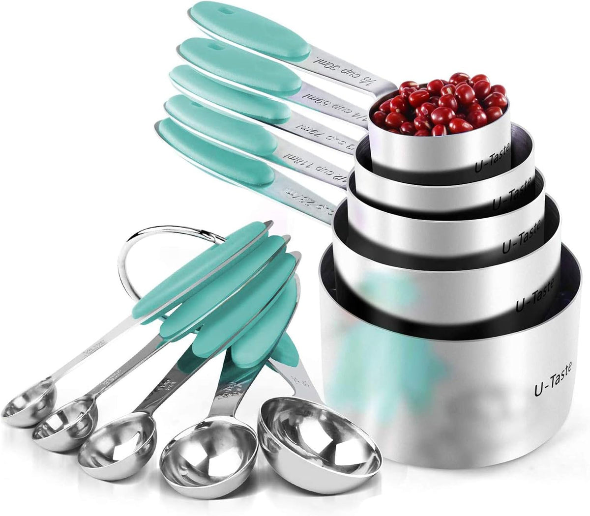 Measuring Cups Spoons Set, 18/8 Stainless Steel, 10Pcs, Black