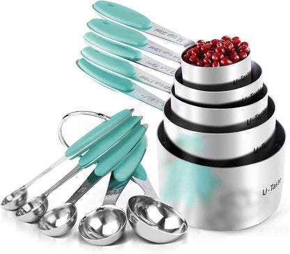 Measuring Cups Spoons Set, 18/8 Stainless Steel, 10Pcs, Black