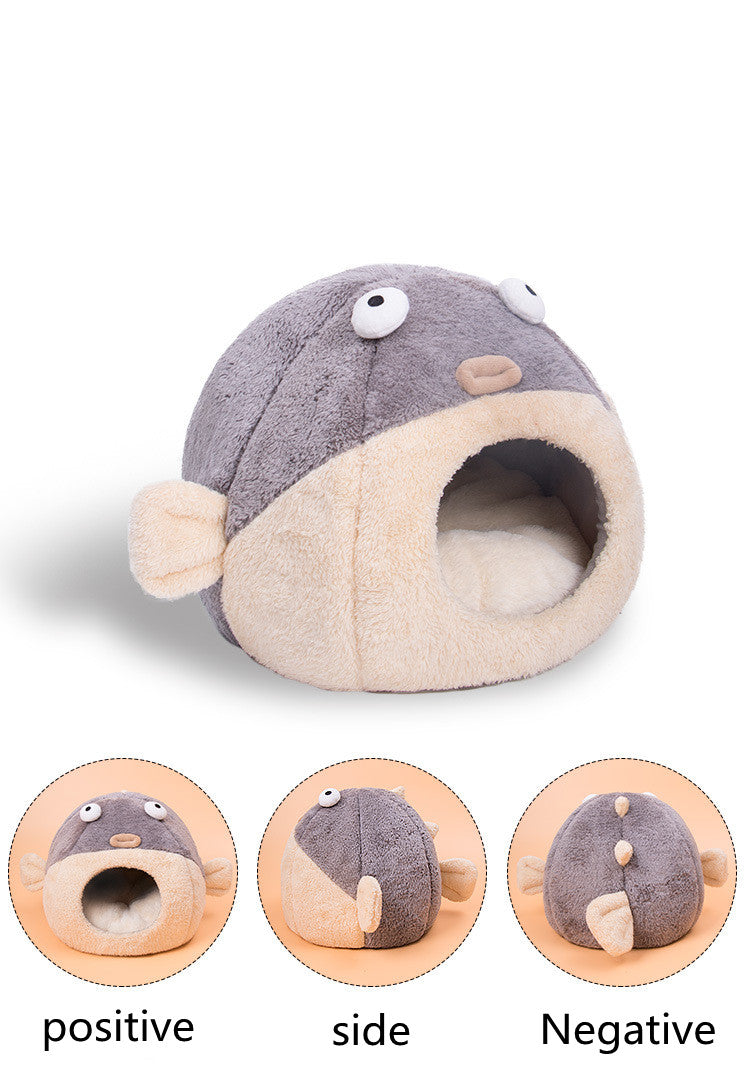Pufferfish Cat Nest Bed – Cozy Velvet Hideaway for Cats All Year Round