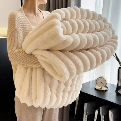 Fleece Throw Blanket for Couch Soft Warm Fluffy Charcoal Grey Blanket Decorative and Giftable Striped Blankets for Women Men