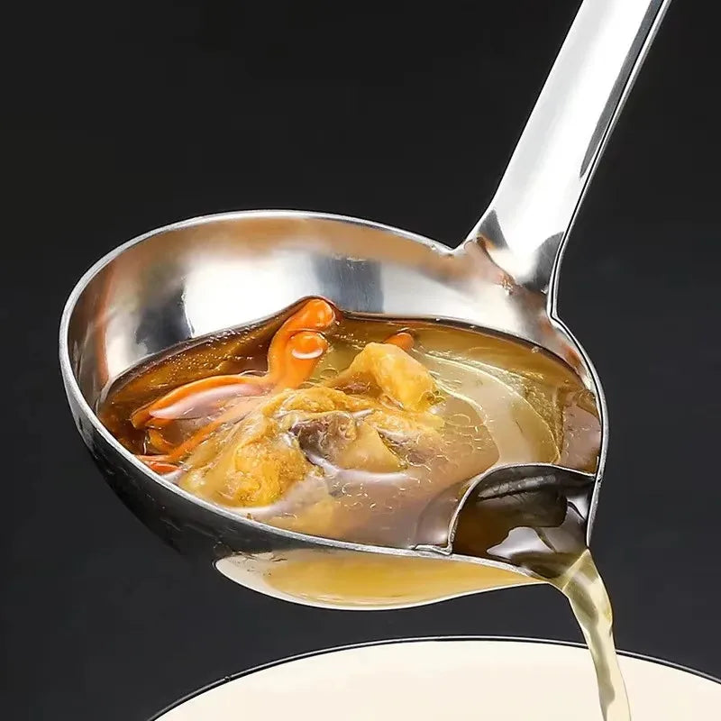 1/2Pcs Stainless Steel Soup Fat Oil Separator Ladles Skimmer Spoon Soup Colander for Kitchen with Heat Insulation Anti-Scalding