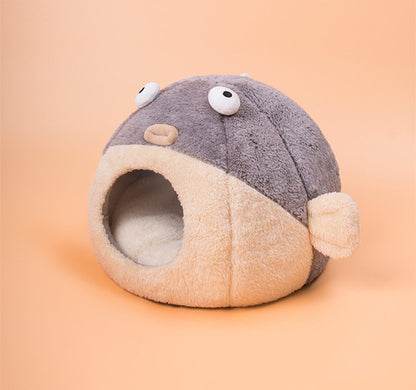 Pufferfish Cat Nest Bed – Cozy Velvet Hideaway for Cats All Year Round