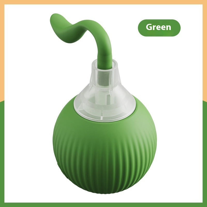 Green ball with a curved handle on a white background