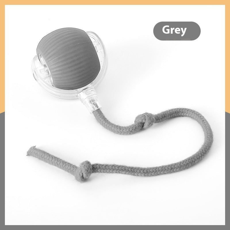 Gray pacifier with a rope on a white background