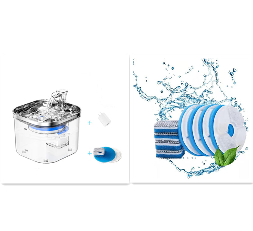 Cleaning product set with a container, brush, and cleaning pads on a white background