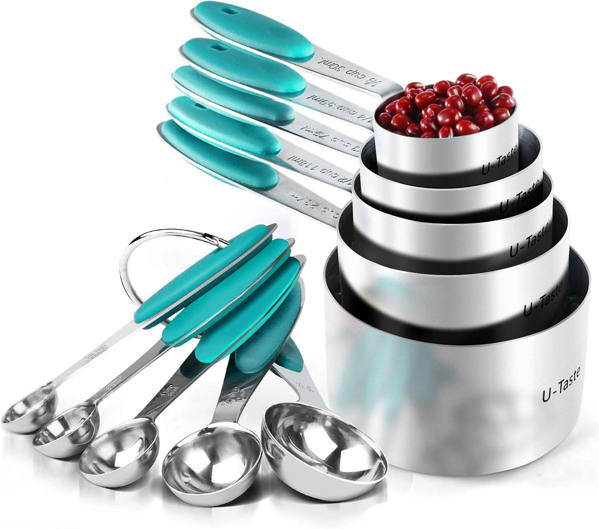 Measuring Cups Spoons Set, 18/8 Stainless Steel, 10Pcs, Black