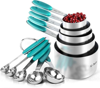 Measuring Cups Spoons Set, 18/8 Stainless Steel, 10Pcs, Black