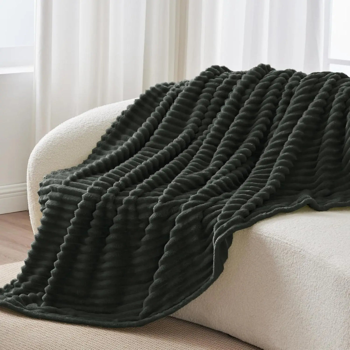 Fleece Throw Blanket for Couch Soft Warm Fluffy Charcoal Grey Blanket Decorative and Giftable Striped Blankets for Women Men