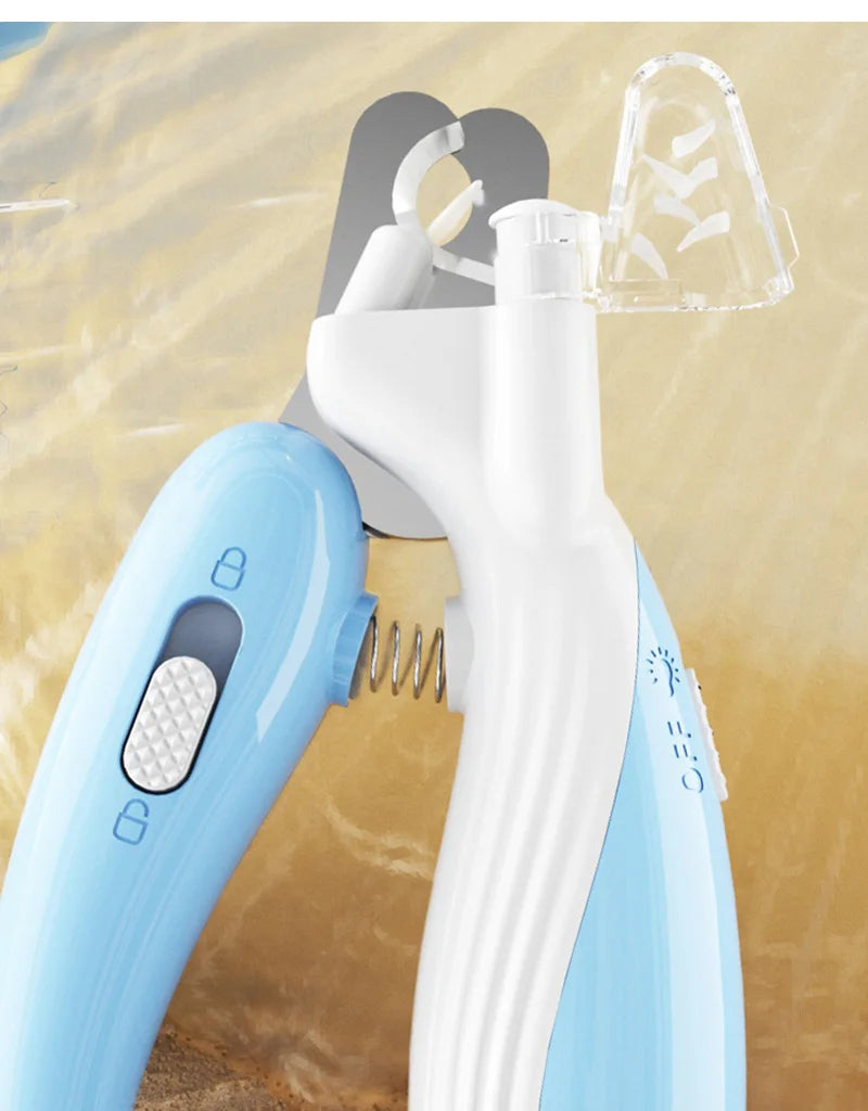 Blue and white hair straightener with a clear cover on a yellow background
