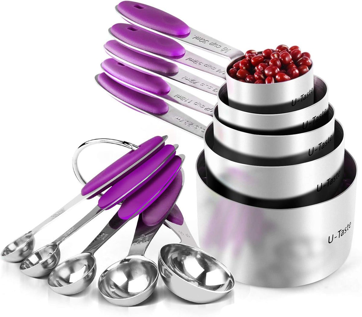 Measuring Cups Spoons Set, 18/8 Stainless Steel, 10Pcs, Black