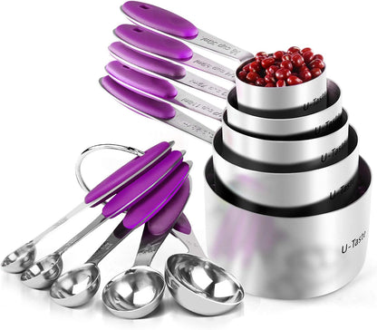 Measuring Cups Spoons Set, 18/8 Stainless Steel, 10Pcs, Black