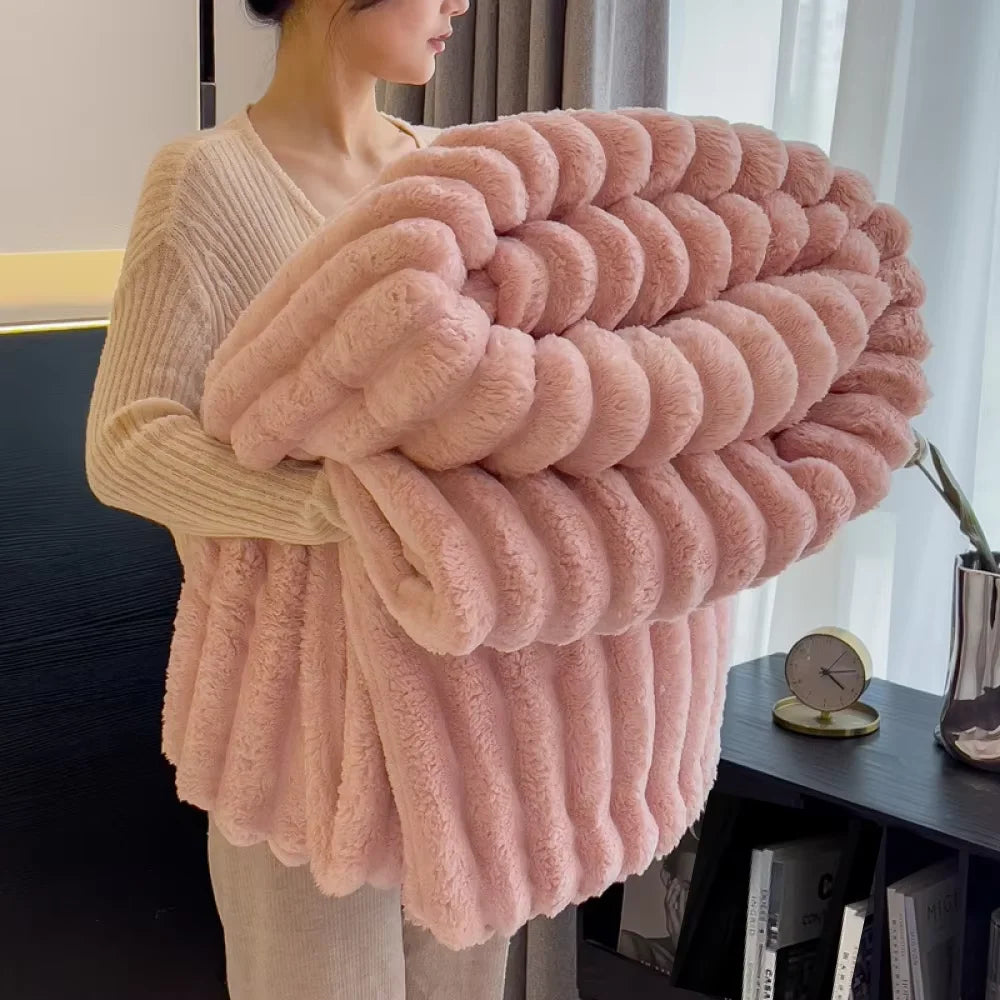 Fleece Throw Blanket for Couch Soft Warm Fluffy Charcoal Grey Blanket Decorative and Giftable Striped Blankets for Women Men