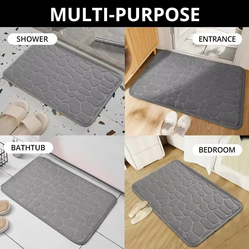 1PC Memory Foam Velvet Carpet Embossed Non-Slip Mat for Bathroom Living Room Cobblestone Floor Home Decorative Rug