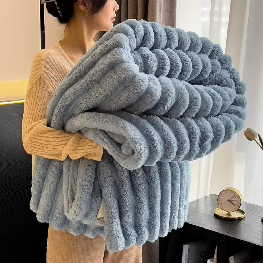 Fleece Throw Blanket for Couch Soft Warm Fluffy Charcoal Grey Blanket Decorative and Giftable Striped Blankets for Women Men