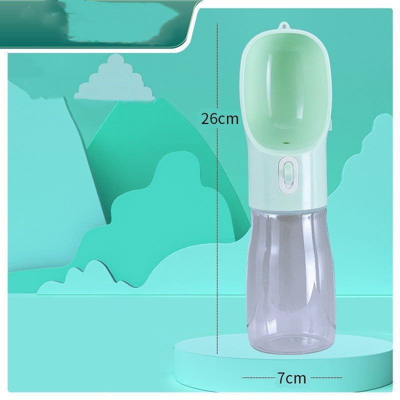 Travel pet feeder bottle showing food and water storage sections