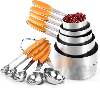 Measuring Cups Spoons Set, 18/8 Stainless Steel, 10Pcs, Black