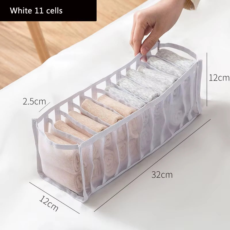 6/7/11 Foldable Underwear Underwear Socks Organizer with Dividers Clothes Storage Box Breathable Mesh Bag for Wardrobe