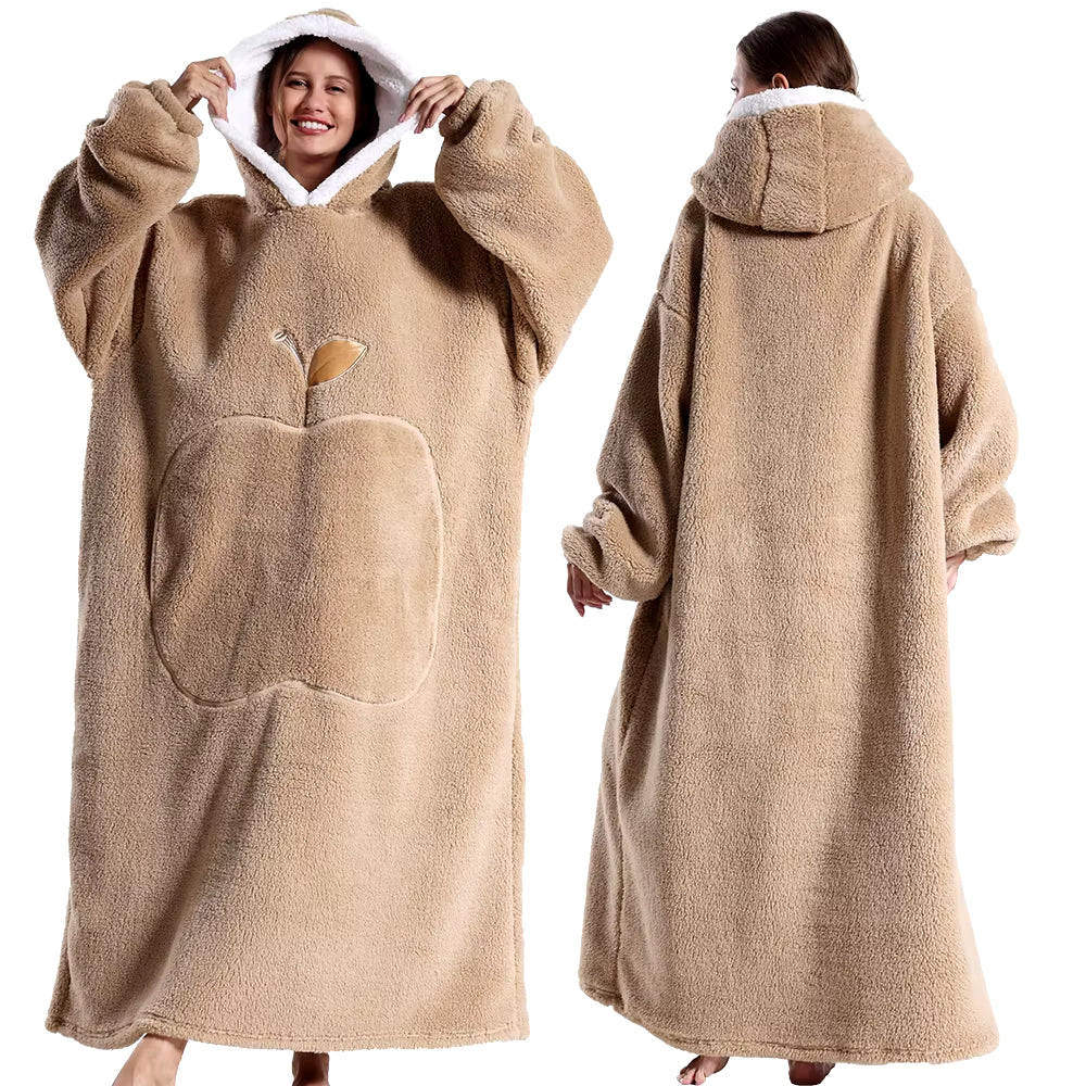 Extra Long Wearable Blankets Winter Flannel Hooded Blanket with Full Sleeves Men Women Cozy Soft Throw Adult TV Blanket