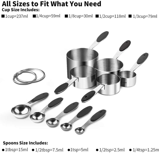 Measuring Cups Spoons Set, 18/8 Stainless Steel, 10Pcs, Black