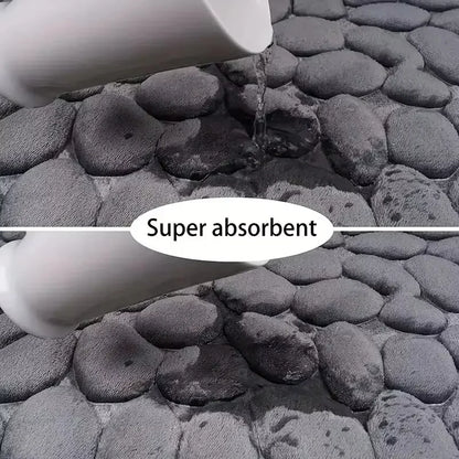 1PC Memory Foam Velvet Carpet Embossed Non-Slip Mat for Bathroom Living Room Cobblestone Floor Home Decorative Rug