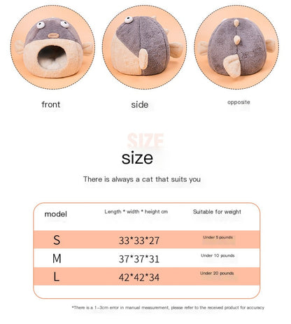 Pufferfish Cat Nest Bed – Cozy Velvet Hideaway for Cats All Year Round
