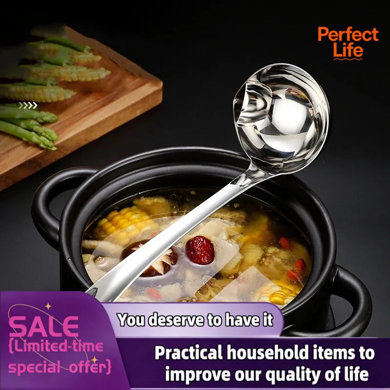 1/2Pcs Stainless Steel Soup Fat Oil Separator Ladles Skimmer Spoon Soup Colander for Kitchen with Heat Insulation Anti-Scalding