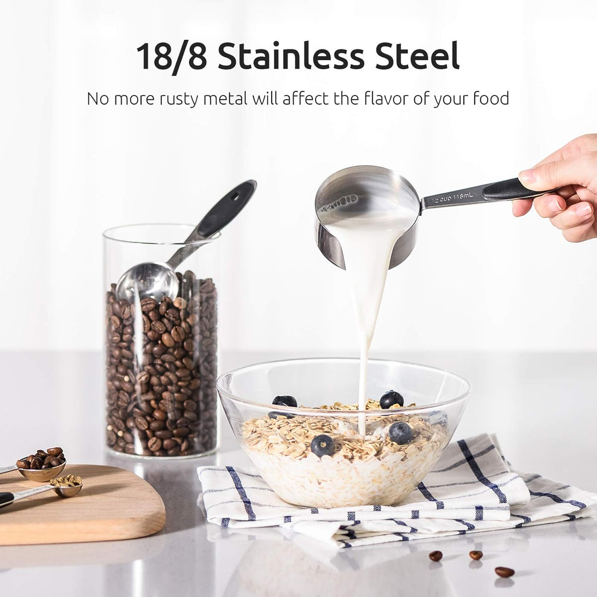 Measuring Cups Spoons Set, 18/8 Stainless Steel, 10Pcs, Black