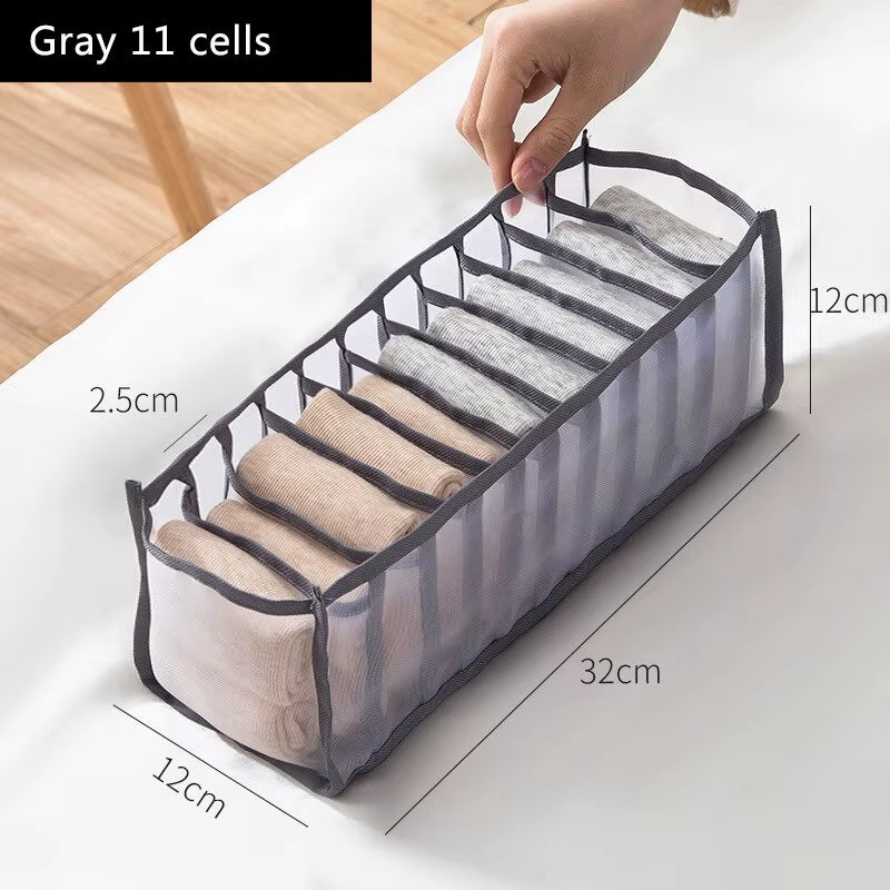 6/7/11 Foldable Underwear Underwear Socks Organizer with Dividers Clothes Storage Box Breathable Mesh Bag for Wardrobe