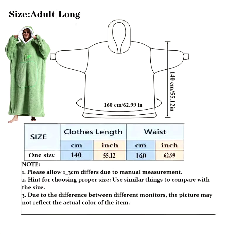 Extra Long Wearable Blankets Winter Flannel Hooded Blanket with Full Sleeves Men Women Cozy Soft Throw Adult TV Blanket