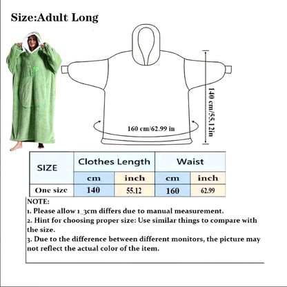 Extra Long Wearable Blankets Winter Flannel Hooded Blanket with Full Sleeves Men Women Cozy Soft Throw Adult TV Blanket