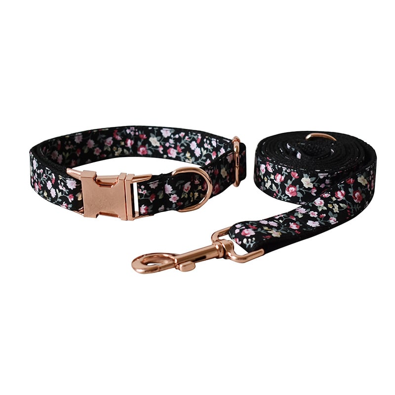 Black Floral Dog Collar & Leash Options