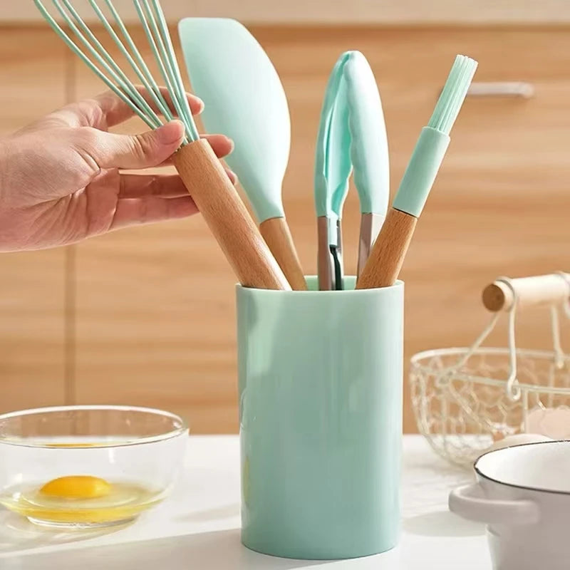 12PCS Silicone Cookware Set Kitchen Cooking Tools Baking Tools Tableware Silicone Shovel Spoon Scraper Kitchen Accessories
