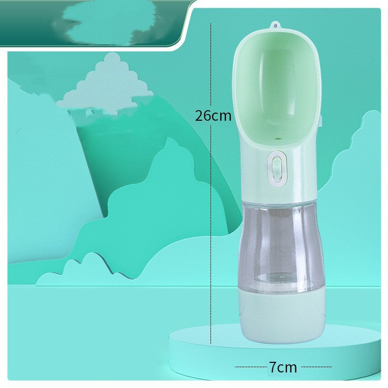 Pet water bottle with food storage compartment for travel