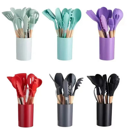 12PCS Silicone Cookware Set Kitchen Cooking Tools Baking Tools Tableware Silicone Shovel Spoon Scraper Kitchen Accessories