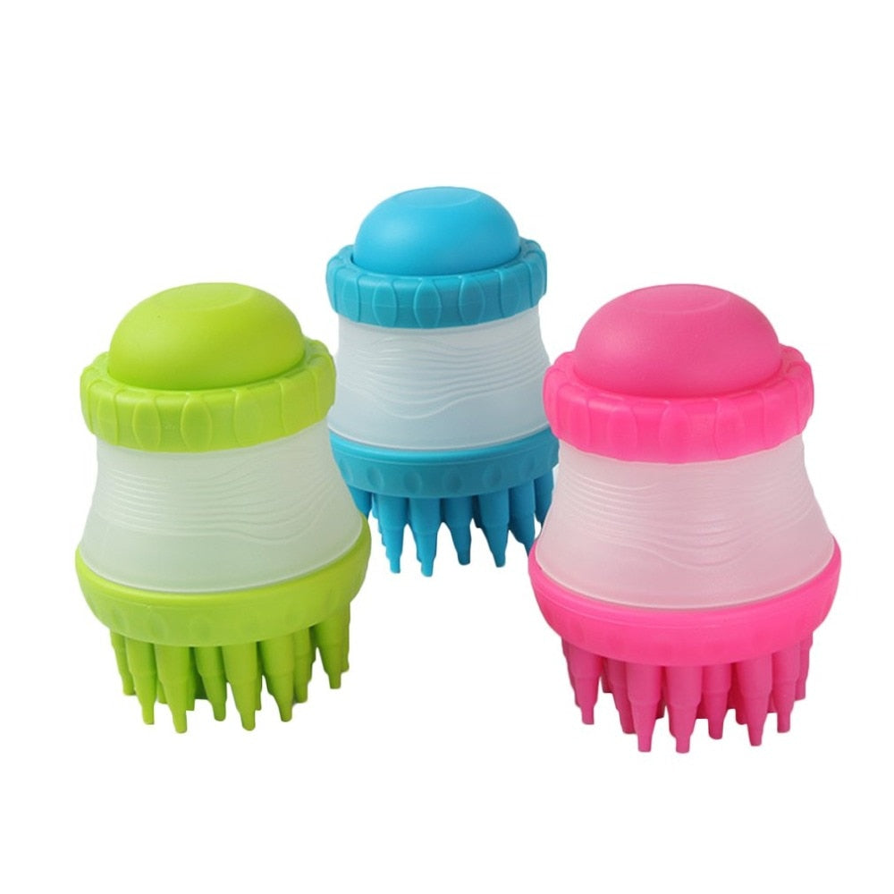 Dog Bath Brush with Massage Comb – Silicone Grooming Tool & Foot Scrubber
