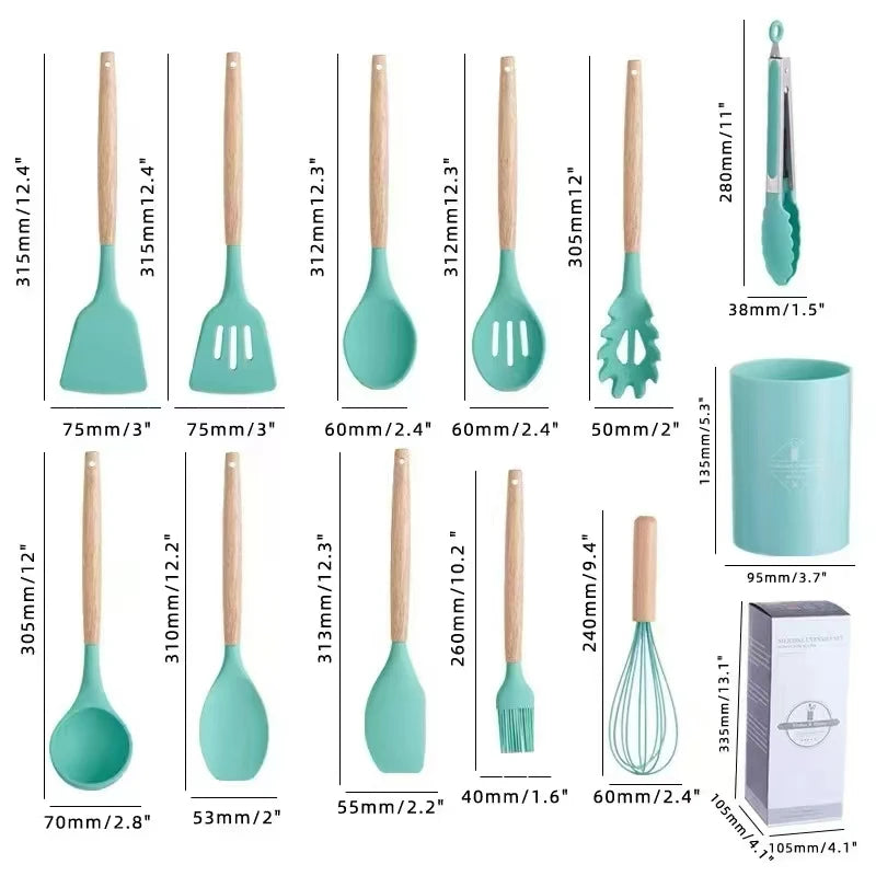 12PCS Silicone Cookware Set Kitchen Cooking Tools Baking Tools Tableware Silicone Shovel Spoon Scraper Kitchen Accessories