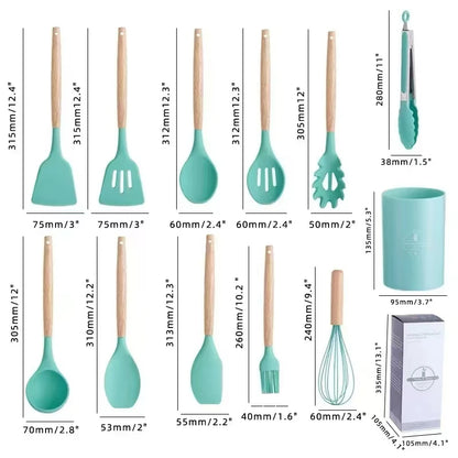 12PCS Silicone Cookware Set Kitchen Cooking Tools Baking Tools Tableware Silicone Shovel Spoon Scraper Kitchen Accessories