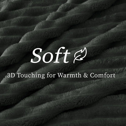 Fleece Throw Blanket for Couch Soft Warm Fluffy Charcoal Grey Blanket Decorative and Giftable Striped Blankets for Women Men